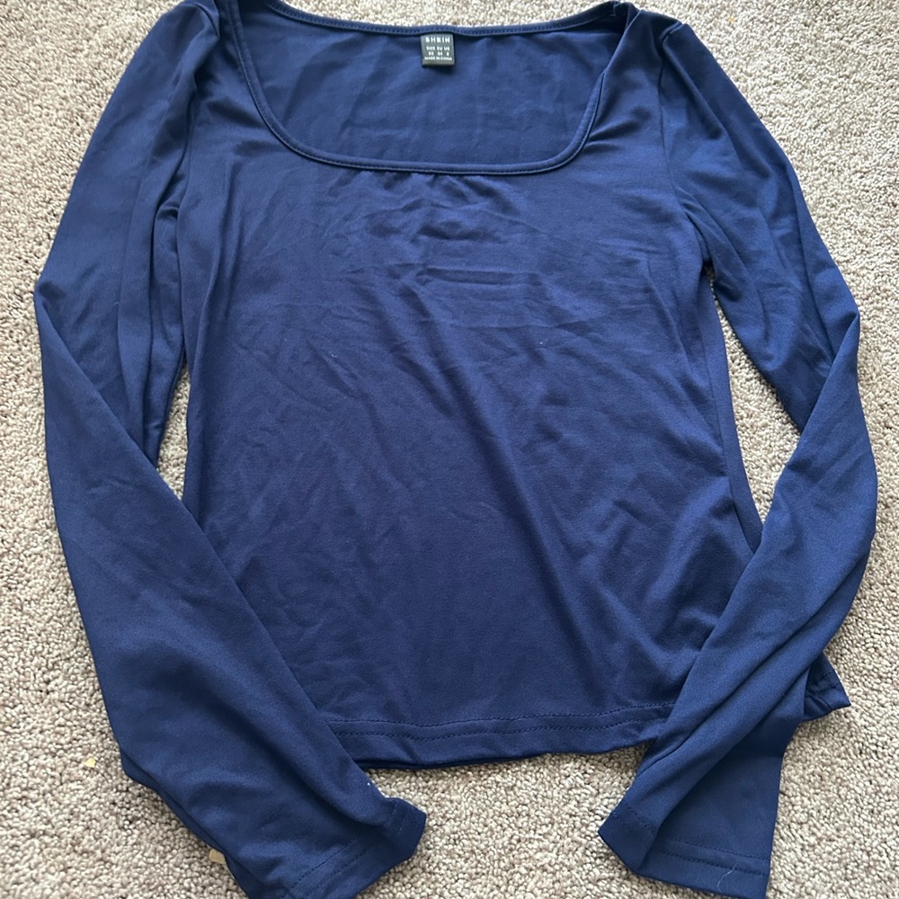 New Womens Navy Blue Long Sleeve Top/Tee Square Neck Size XS